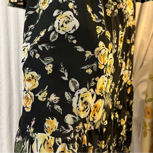 Ember Classy Feminine Spring Summer Black Floral Longsleeve A-line Dress - Picture 4 of 7